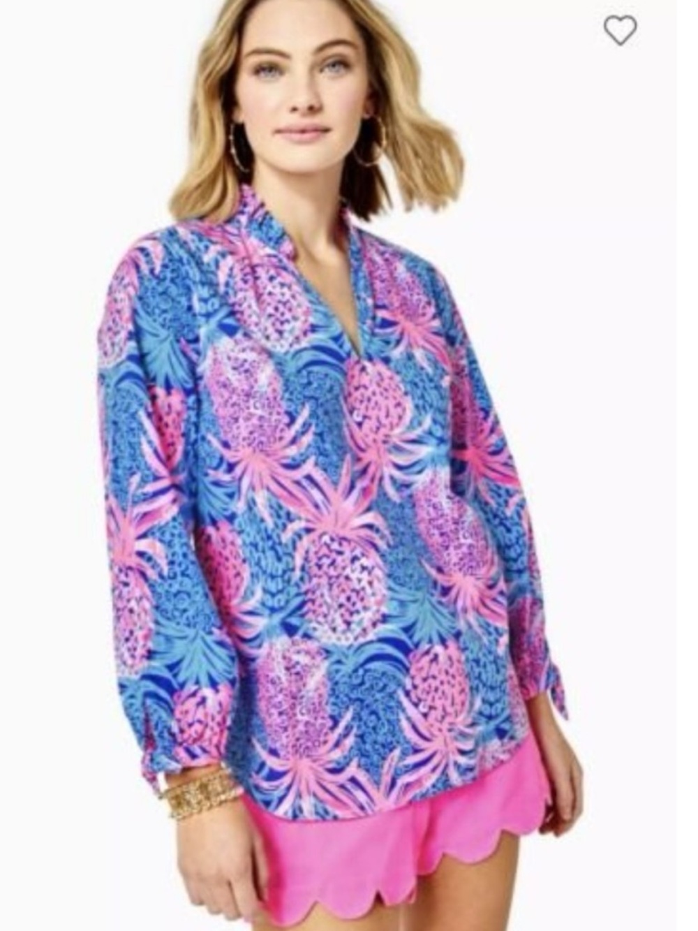 Lilly Pulitzer Sherida Top in Borealis Blue Tropic Down Low Women's Size Large